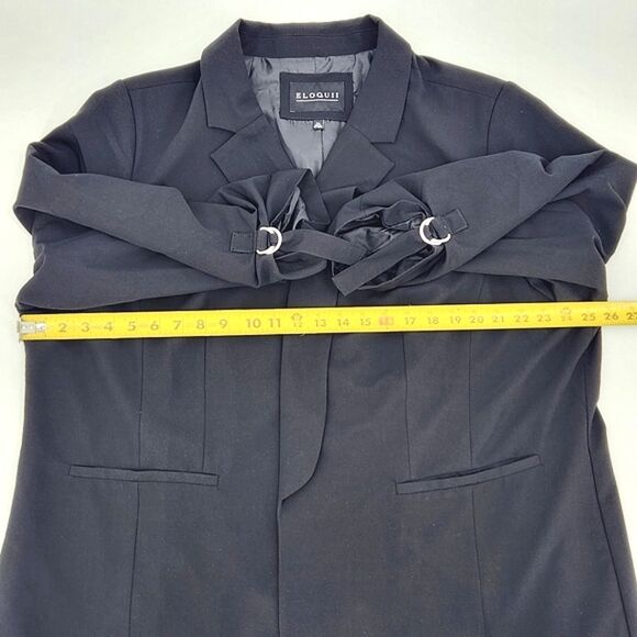 Eloquii Blazer Size 24 Women Black Open Front Adjustable D Ring Belt 3/4 Sleeves - Picture 6 of 8